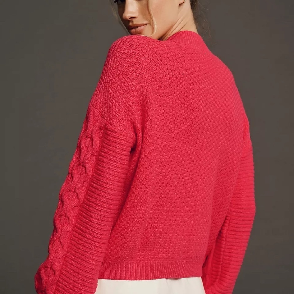 NWT Anthropologie Pink 4SI3NNA Long Sleeve Cropped Cable Sweater Small - Picture 3 of 5